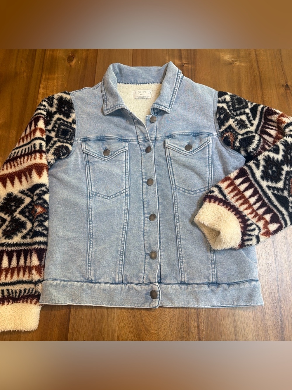 Z Supply Womens Gia All Day Knit Denim Fleece Aztec Soft Shirt Jacket Shacket S
